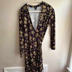 Ann Taylor Navy with Yellow Floral Wrap Dress